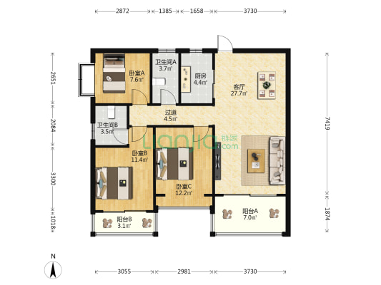 国和华东大厦 3室1厅2卫 112平方