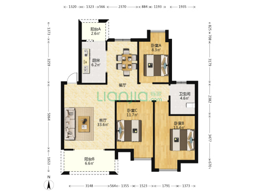 景都花园 3室1厅1卫 112平方