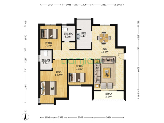 中建尚锦苑 3室1厅2卫 118平方