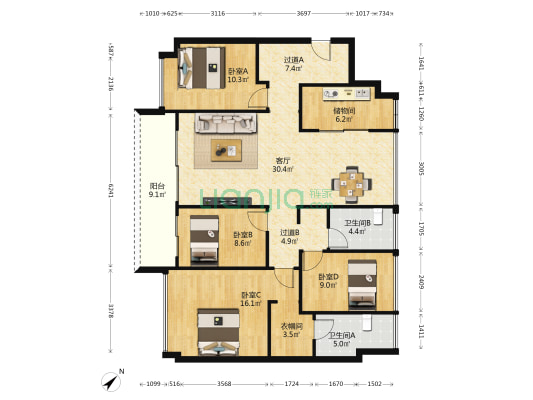 越秀和樾府一期 4室1厅2卫 131平方