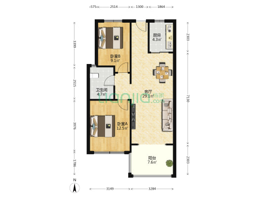 琥珀假日天地 2室1厅1卫 81平方