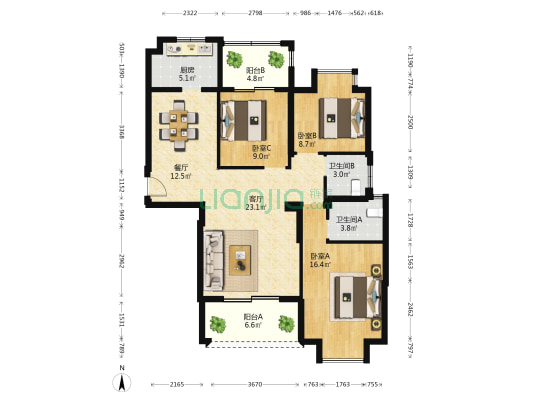 嘉和豪庭 3室2厅2卫 128平方