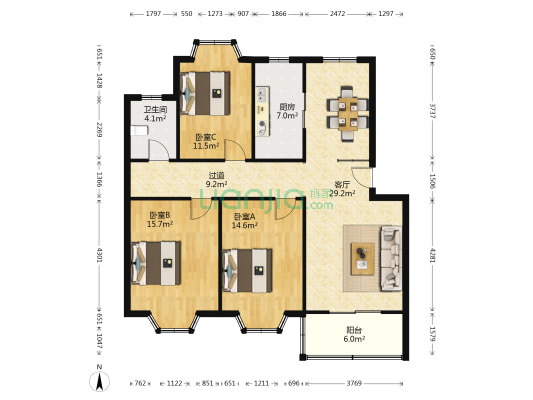 新年新村 3室1厅1卫 103平方