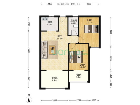 西城上域 2室1厅1卫 83平方
