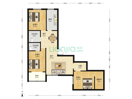 锦玉美苑 3室2厅2卫 146平方