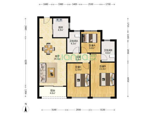 融创绍兴壹号院 3室1厅2卫 107平方