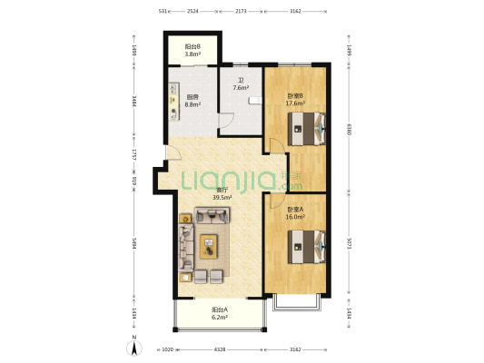 兴慧里 2室1厅1卫 119平方