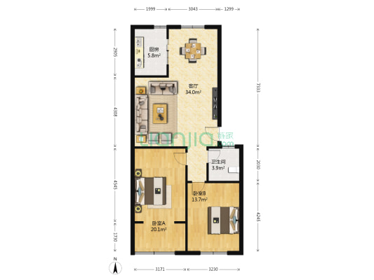 金茂凯悦 2室1厅1卫 89平方