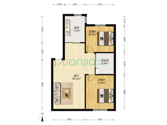 金沙水木城典 2室1厅1卫 78平方