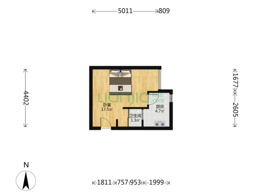 升伟铂寓 1室0厅1卫 34平方