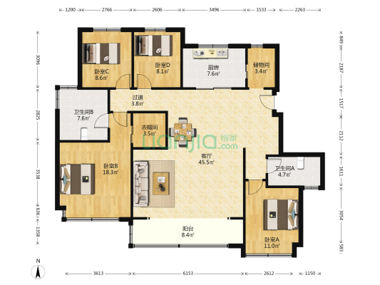 仁恒奥体公园世纪 4室1厅2卫 170平方