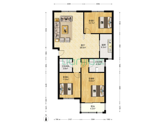 永大颐和园 3室1厅2卫 134平方