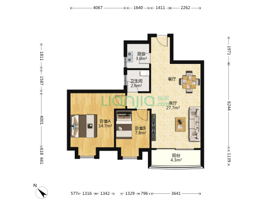 惠景文园 2室1厅1卫 78平方