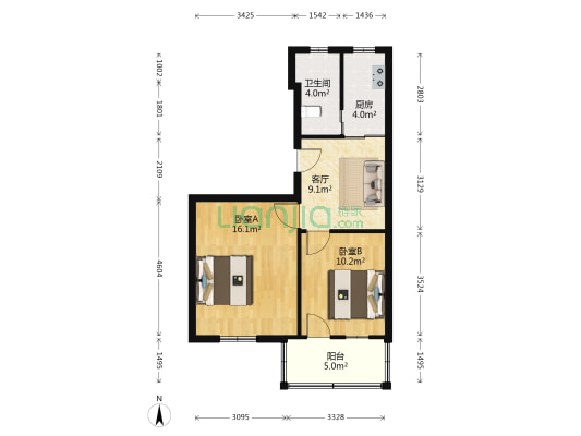 北郊社区白鹭园小区 2室1厅1卫 53平方