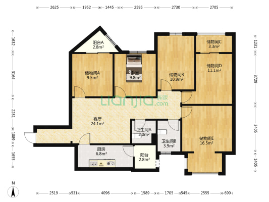 亚太广场 1室1厅2卫 139平方