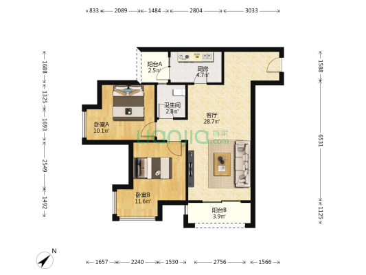 丽都锦上 2室1厅1卫 80平方