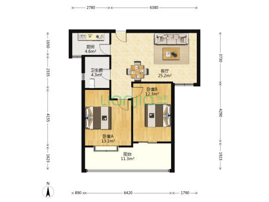 中欧假日花园 2室1厅1卫 82平方