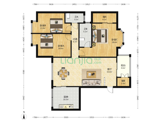 翠湖北路86号 3室1厅2卫 118平方