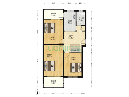 政府宿舍 3室1厅1卫 98平方