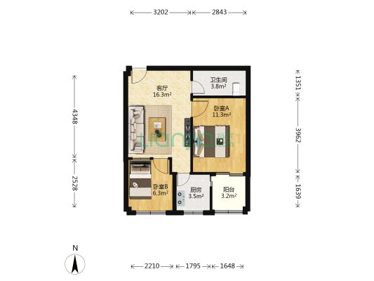恒美园 2室1厅1卫 58平方