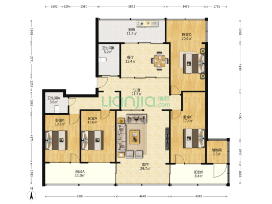 广电家园 4室2厅2卫 206平方