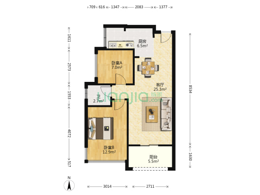 莱茵花语 2室1厅1卫 68平方