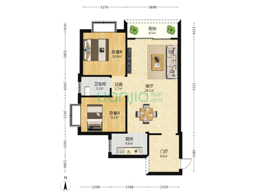 富通雅居 2室1厅1卫 85平方