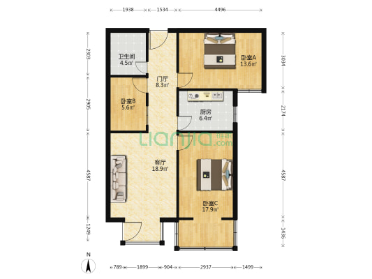 朗月蓝庭小区 3室1厅1卫 100平方