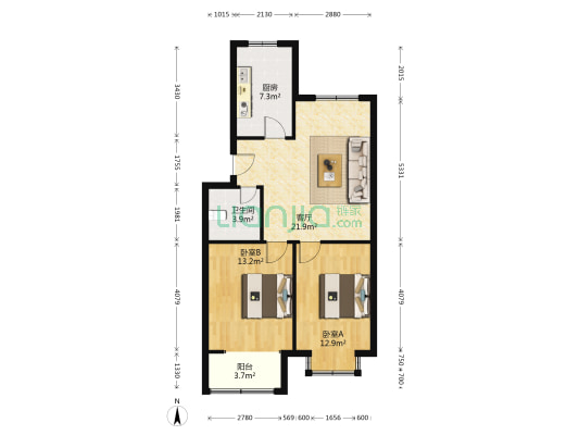 滨河庄园 2室1厅1卫 75平方