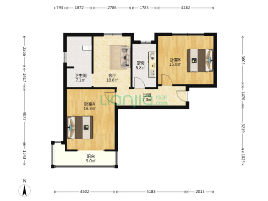 麓江春 2室1厅1卫 92平方