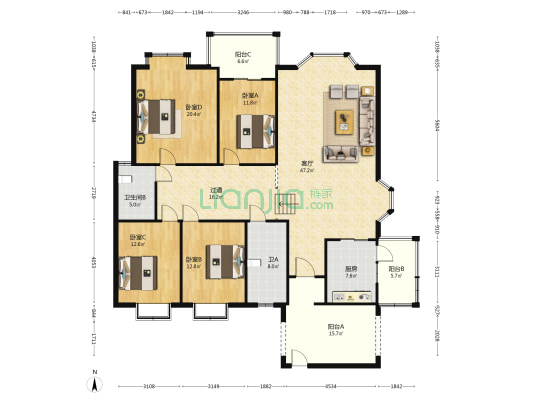 建设花园 4室1厅2卫 189平方