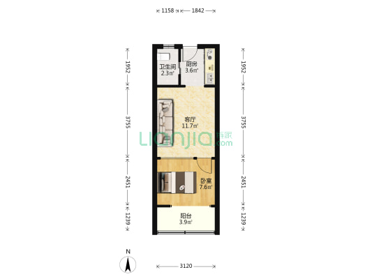 华馨小区(万航渡路1496号) 1室1厅1卫 36平方