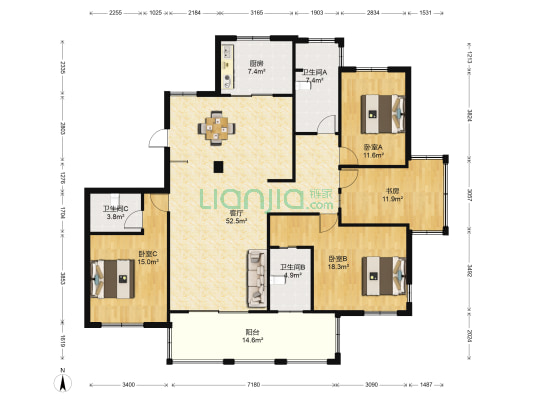 大通佳苑 4室1厅3卫 182平方