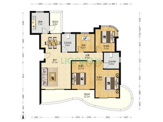 亚林嘉苑 4室1厅2卫 134平方