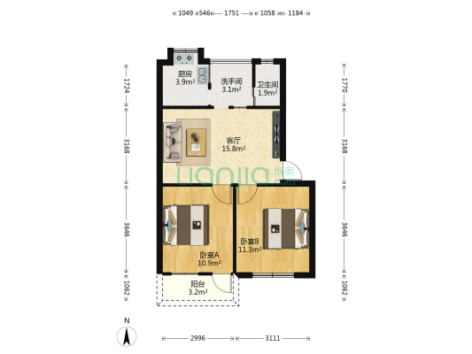 金牛小区 2室1厅2卫 59平方