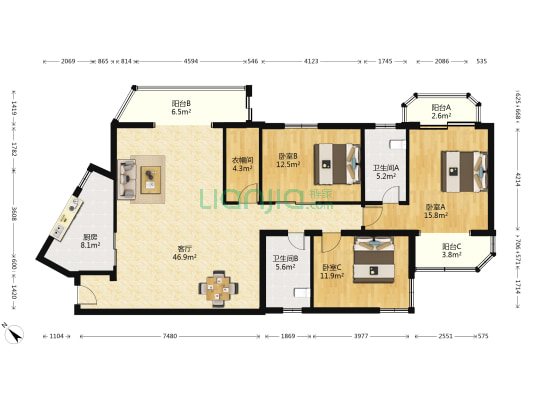 世纪嘉园 3室1厅2卫 177平方