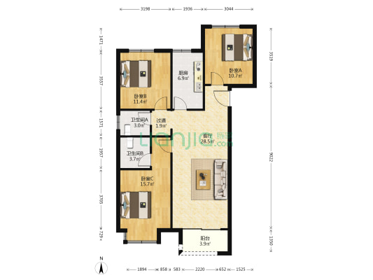 佳源名门橙邦丽橙苑 3室1厅2卫 120平方
