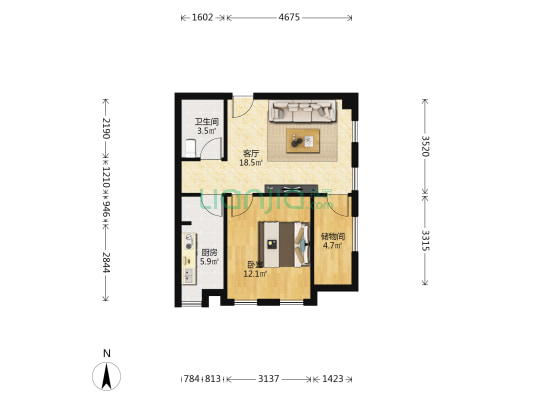 金帆中心 1室1厅1卫 62平方