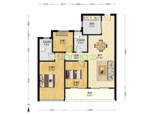 绿城华润晓月映翠 3室1厅2卫 108平方