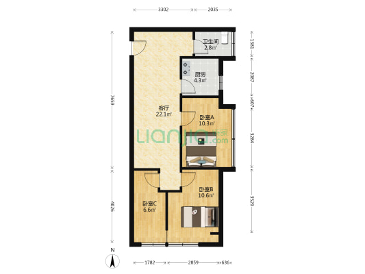灿邦部落格 3室1厅1卫 75平方