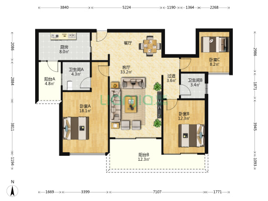 家和城市东岸 3室1厅2卫 118平方