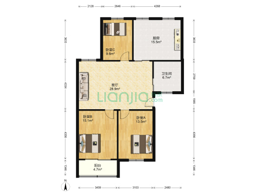 汇泽水苑 3室1厅1卫 113平方