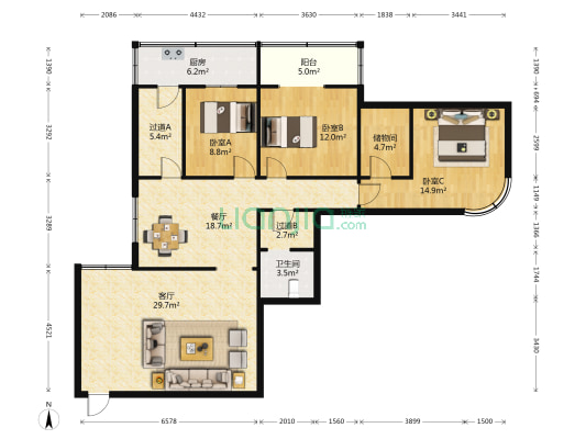 中铁三局集团迎泽佳园 3室2厅1卫 141平方