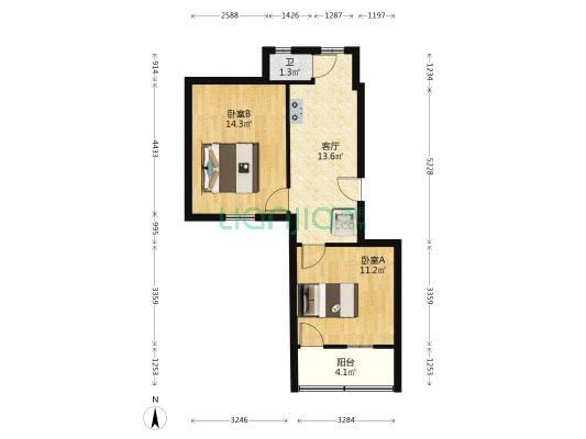 东竹场弄 2室1厅1卫 56平方