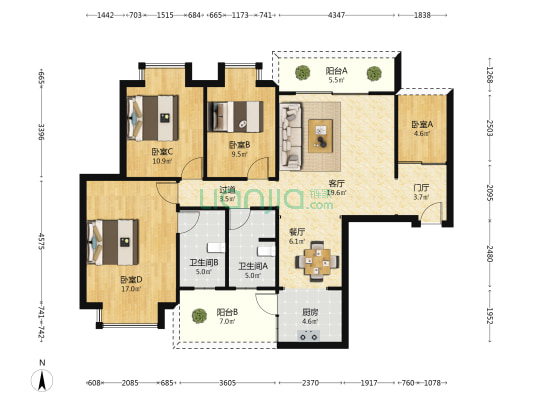 五象茗城 4室2厅2卫 118平方
