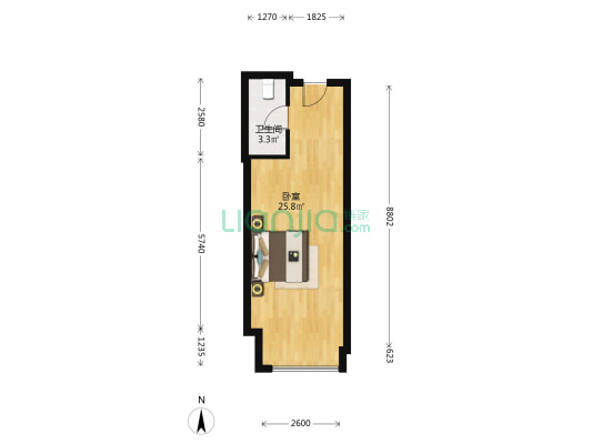 济南置地广场 1室0厅1卫 45平方