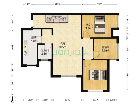 华润凯旋天地 3室1厅1卫 78平方