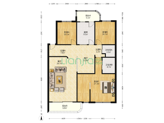 土地局宿舍 3室2厅2卫 142平方