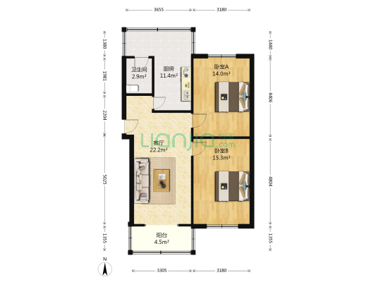 长顺上街125号附1号 2室1厅1卫 78平方