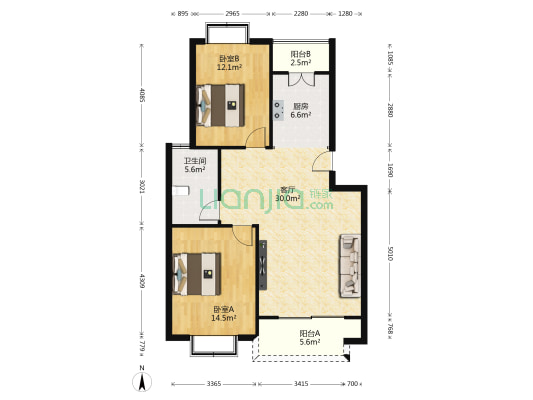 宏泰花苑东区 2室1厅1卫 90平方